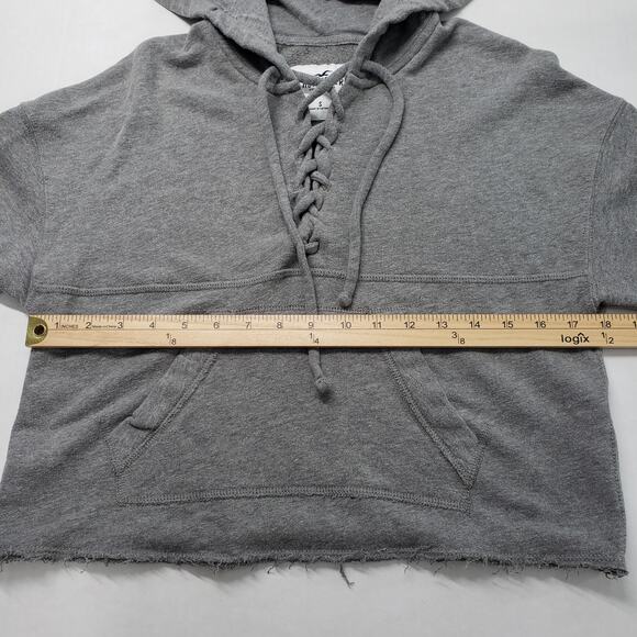 Hollister Cropped Hoodie Womens Small Gray Lace Up Casual Loungewear Pilates - Picture 4 of 14